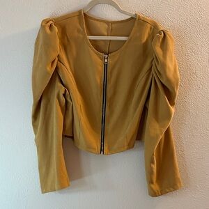 Mustard Camel Puff Sleeve Jacket
